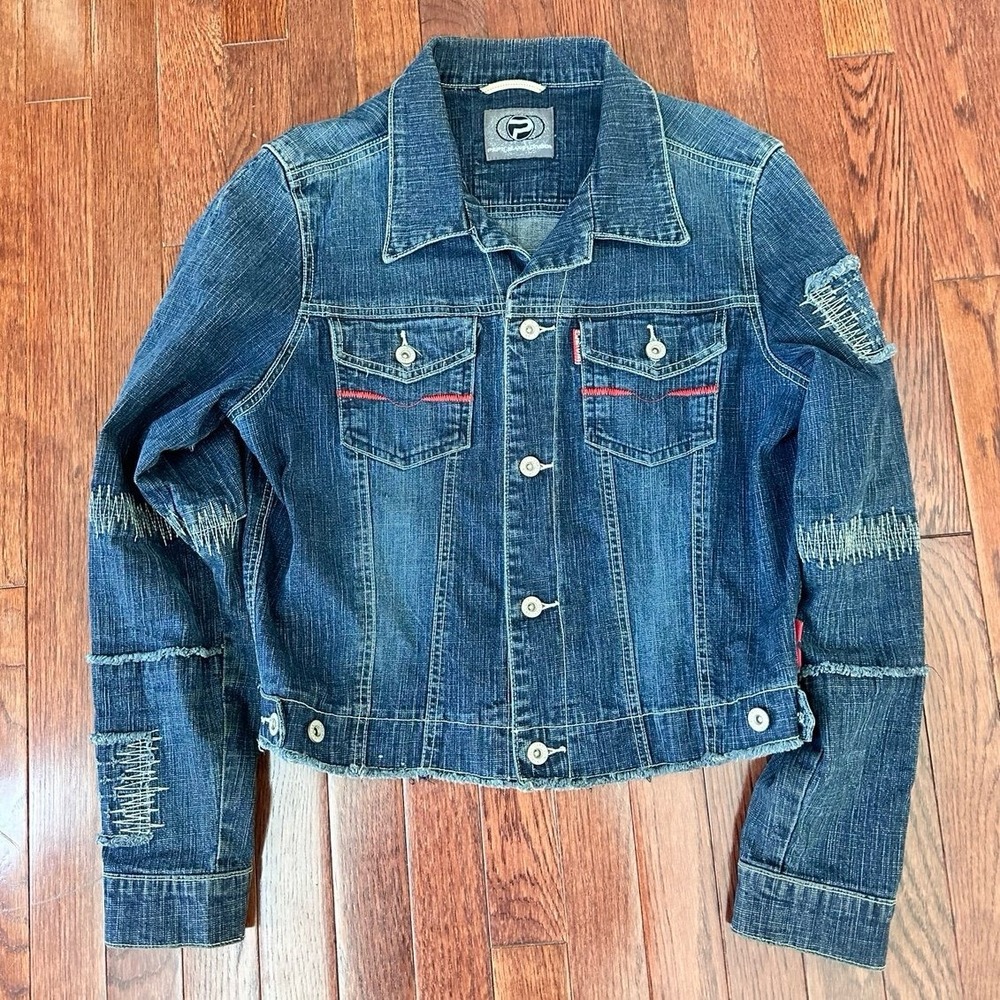 Vintage‎ Pepe Jeans London Dark Denim Y2K Luxury Distressed Denim Jacket XL